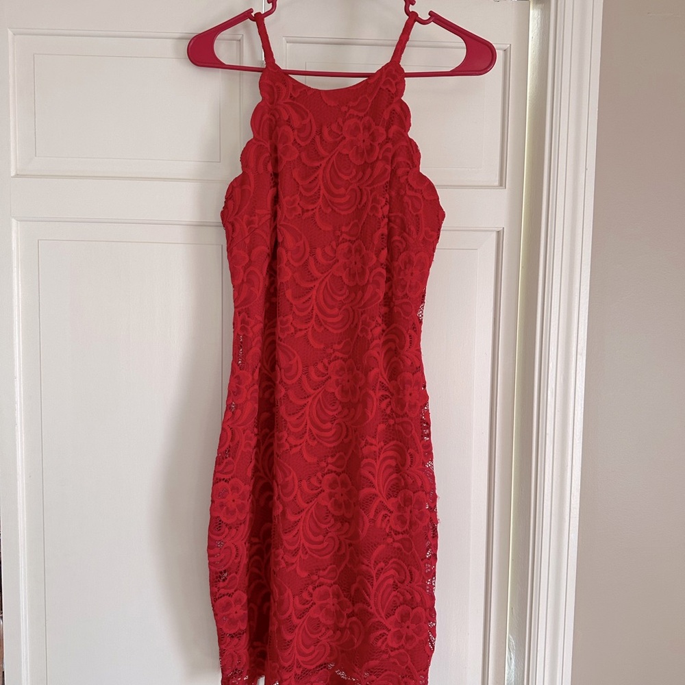 Red Lace Juniors Cocktail Dress. Size 7